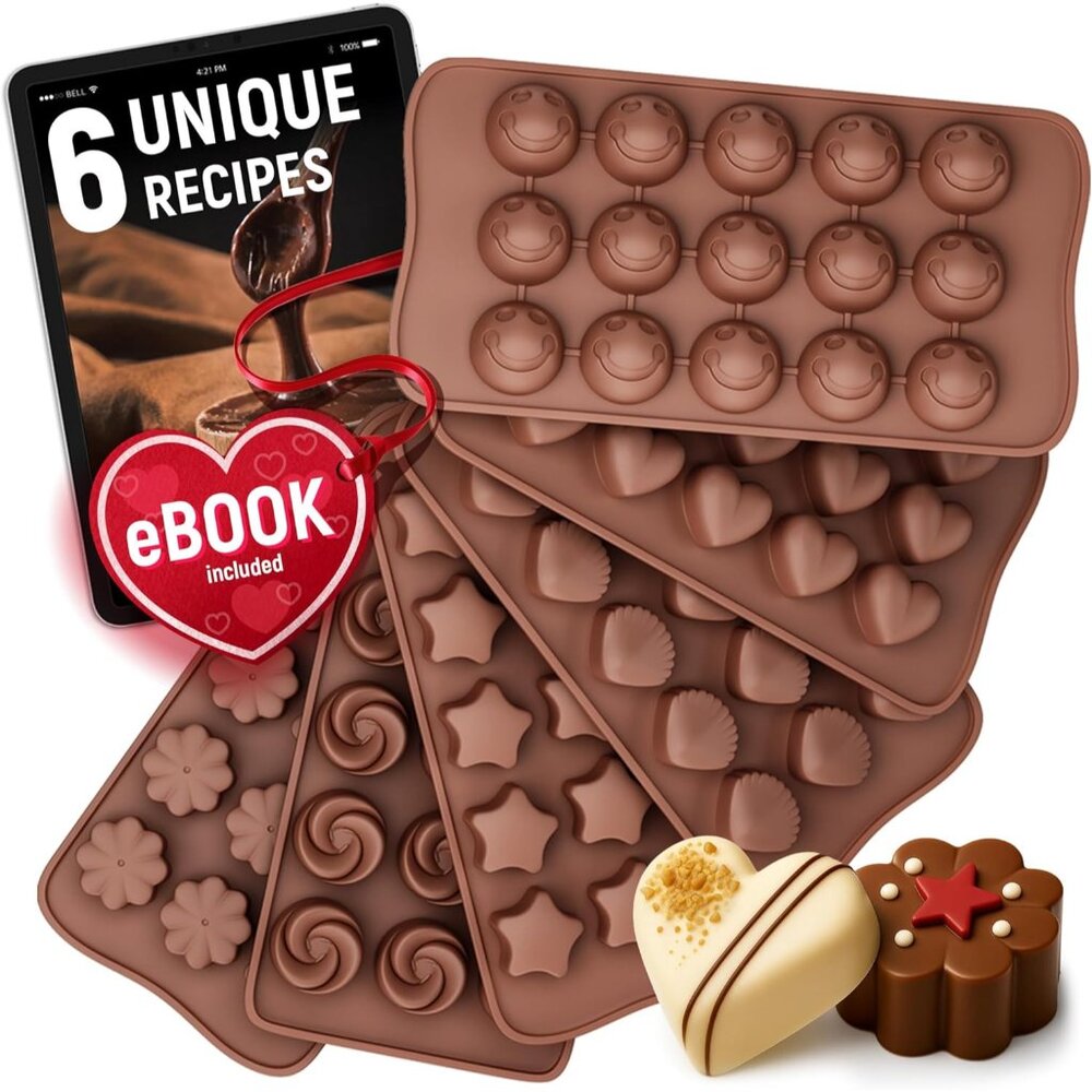 Chocolate Moulds Silicone - Set of 6 - Non-Stick & Food Grade Silicone Chocolate